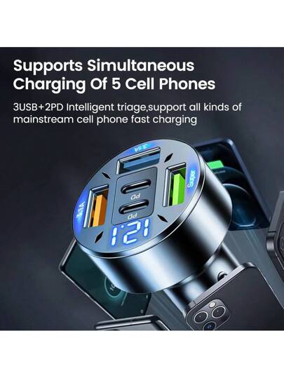 شاحن سيارة أولاف 100 واط 8 منافذ USB، شحن سريع PD، شاحن هاتف سيارة USB نوع C لأجهزة 16 و15 و S24