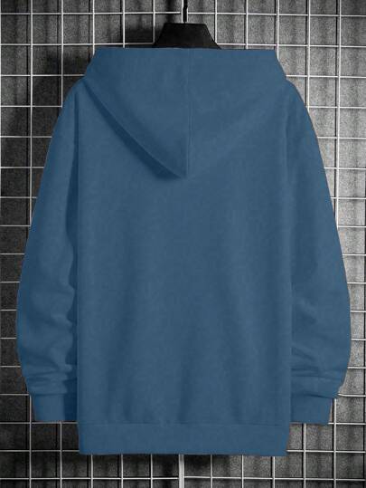 Manfinity Homme قميص ثقيل رياضي بغطاء رأس ذو سحاب وكتابات عادية للرجال، خريف/شتاء