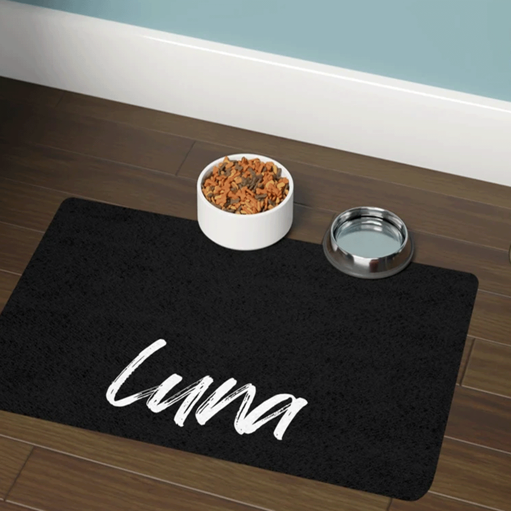 سجادات طعام الحيوانات الأليفة المحفورة بالليزر الشخصية، حروف ونمط رائعين، توفر مادة متينة وتجربة مريحة، تجعل وقت تناول الطعام لحيوانك الأليف أكثر تميزًا