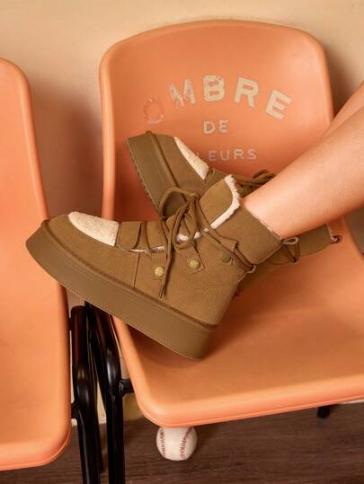 CUCCOO Quty بوت كاحل ذات قاعدة سميكة دافئة للثلج للسقوط والاحتفالات بعيد الميلاد ورأس السنة الجديدة