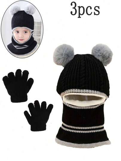 طقم شتوي دافئ مكون من 3 قطع للأطفال - قبعة وشاح وقفازات - مناسب لأعمار من 1 إلى 6 سنوات