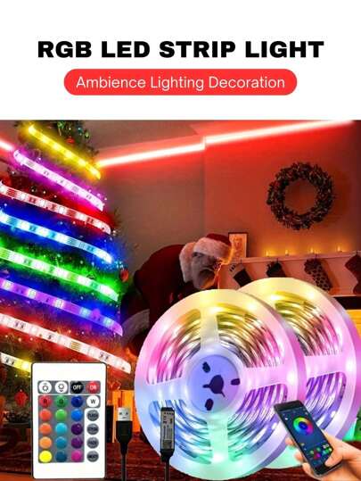 قطعة واحدة شريط إضاءة ليد بتحكم ثنائي الاتجاه، 1/3/5/10/15م، 3.3/10/16/33/50قدم تطبيق هاتف ذكي + جهاز تحكم عن بُعد 24 مفتاح, أضواء شريط إضاءة ليد آر جي بي بطاقة 5 فولت تعمل بالبطارية, تغيير لون متزامن بشكل متعدد لضوء خلفية التلفزيون, إضاءة أجواء, مثالي لغ