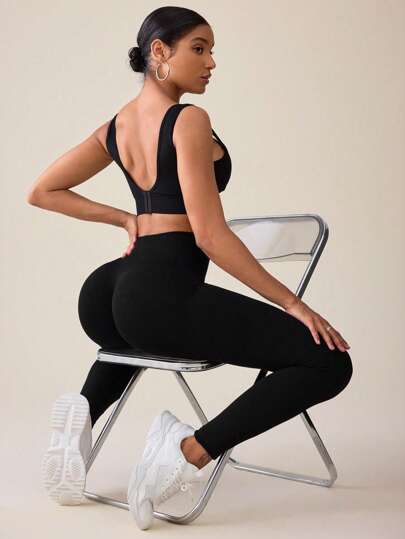 Seamluxe SHEIN Sport سروال رياضي للنساء دون غرز، ضيق، يرفع أخذ البطن، مسيطر على الخصر، يغري المؤخرة، للرياضة واللياقة البدنية، سراويل صالة ألعاب رياضية للركض والدراجات والبيكليبول والتمارين الرياضية