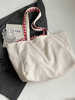 حقيبة قماشية بيج مطرزة بنمط كلب لطيف قابلة للطي قطعة واحدة، حقيبة كتف ذات سعة كبيرة قابلة للحمل من الجانبين، حقيبة تسوق للنساء