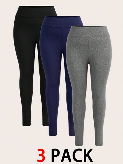 SHEIN Essnce سراويل ضيقة للسيدات كبيرات الحجم، 3 قطع، سراويل منحنية للسيدات كبيرات الحجم، سراويل خريفية للسيدات، بنطلونات اليوغا