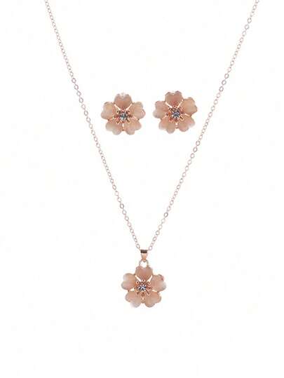 طقم قلادة وأقراط مرصع بإكليل الزهرة وعين القط الأنيق مجموعة واحدة