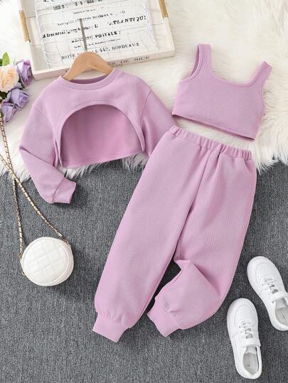 تيشيرتات بناتي طقم هودي بلون صلب وسترة خزان وبنطلون جوجر للبنات الصغيرات، مناسب للارتداء اليومي والكاجوال والمدرسة في الصيف والخريف، ملابس التنس، إكسسوارات صيفية ضرورية للفتيات الرائعات، متعددة الاستخدامات، مطابقة الأم والابنة، مطابقة الأخوات