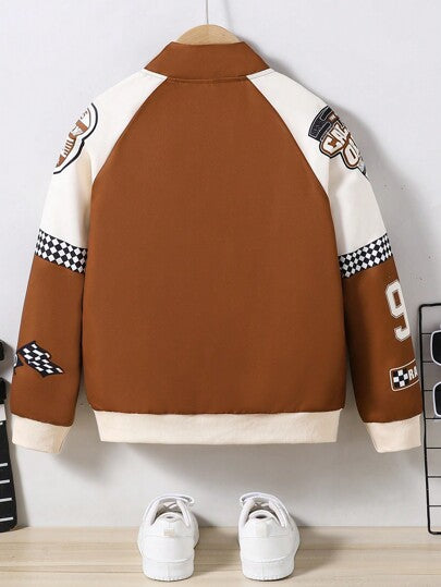 SHEIN جاكيت طويلة الأكمام بطراز الدراجات النارية للفتيان طراز المراهق الكاجوال