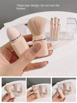 طقم فرش سفر 8 في 1 | عبوة صغيرة وقابلة للنقل | تشمل فرشاة بودرة، إسفنجة، فرشاة ظلال العيون، فرشاة الحواجب وفرشاة للشفاه | مثالي للتجميل أثناء التنقل، مناسب لهواة المكياج والمبتدئين على حد سواء