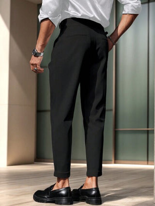 Manfinity Bizformal بنطلون رجالي كاجوال أحادي اللون بتصميم بسيط