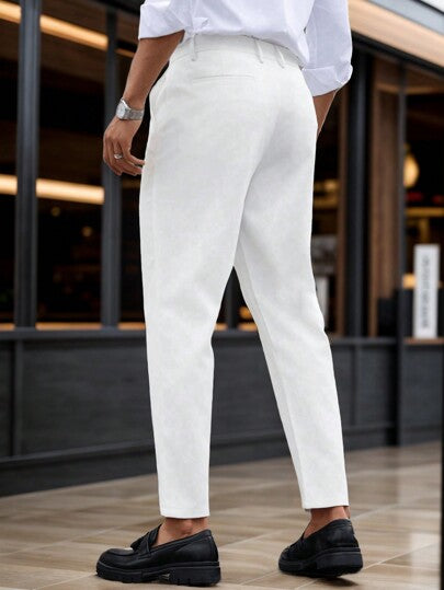 Manfinity Bizformal بنطلون أبيض بجيوب مائلة ذو لون أبيض بسيط للرجال ، للحبيب
