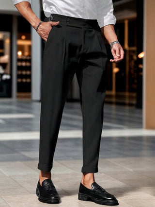 Manfinity Bizformal بنطلون رجالي كاجوال أحادي اللون بتصميم بسيط