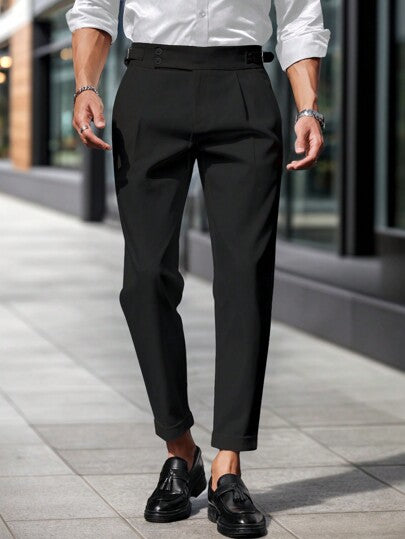 Manfinity Bizformal بنطلون رجالي كاجوال أحادي اللون بتصميم بسيط