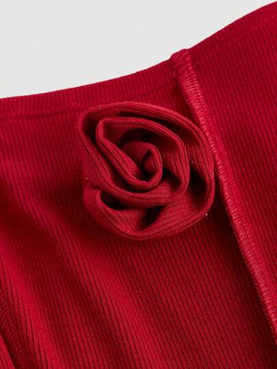 MOD فستان كامسول طويل أنيق مزين بزهور ثلاثية الأبعاد، مناسب لمناسبات الحفلات، باللون الأحادي