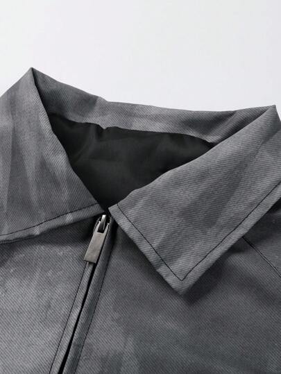 معطف كاجوال كامل الطباعة ذو طوق عمودي خفيف للرجال، الربيع والخريف