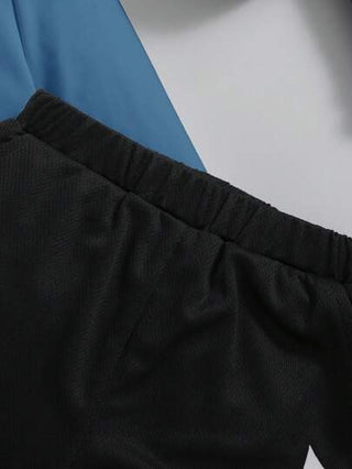 ملابس رياضية أطفال بدلة رياضية تتكون من تي شيرت بأكمام طويلة بلون مجزأ وياقة طاقم فضفاضة للشاب وبنطلون ، 2 قطعة