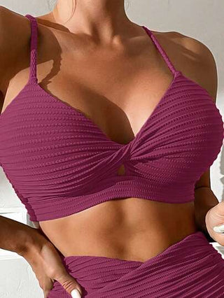 Swim Lushoire مجموعة بكيني مكونة من ملابس علوية بحمالات رفيعة ملتوية ومطوية ظهر مكشوف وأسفل مشدود عصري للصيف