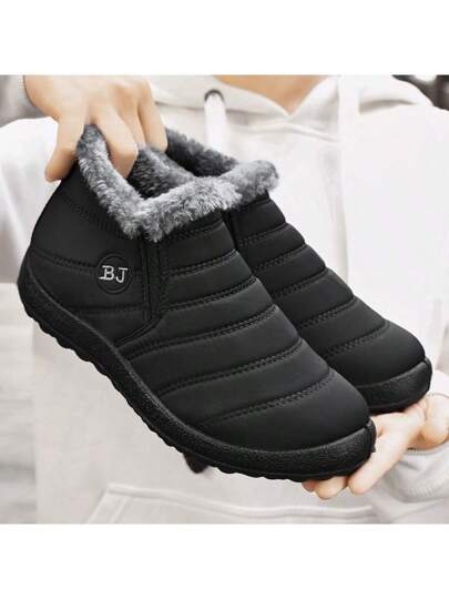 بوت ثلج دافئة للشتاء موضة 2024، مبطنة بالفرو مضادة الانزلاق بكعب مسطح، بوت أساسية للسفر في الهواء الطلق، مثالية مع السترات الرياضية أو البنطلونات الصالحة للاستخدام الخارجي، لون أسود