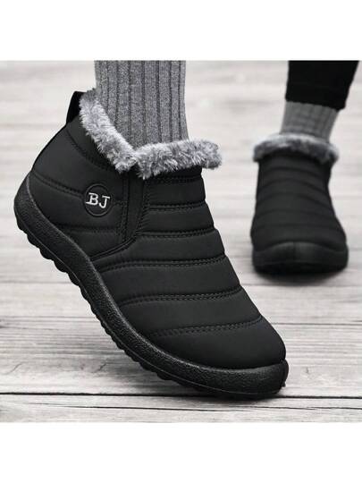 بوت ثلج دافئة للشتاء موضة 2024، مبطنة بالفرو مضادة الانزلاق بكعب مسطح، بوت أساسية للسفر في الهواء الطلق، مثالية مع السترات الرياضية أو البنطلونات الصالحة للاستخدام الخارجي، لون أسود