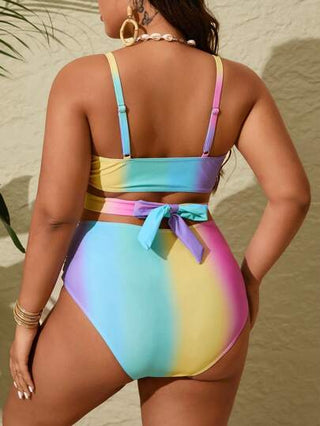 SHEIN Slayr CURVE بيكيني بحجم كبير مزرقع ذو تصميم حلقات متقاطعة في الرقبة مناسب للصيف
