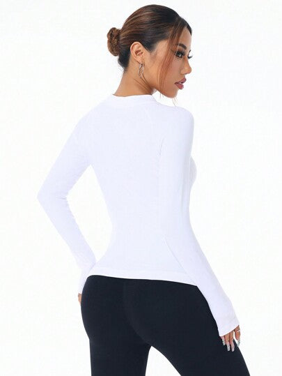 جاكيت رياضية مناسبة مزودة بسحاب أمامي وأكمام راجلان لون أحادي للنساء