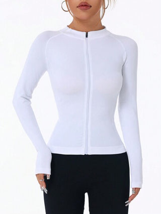 جاكيت رياضية مناسبة مزودة بسحاب أمامي وأكمام راجلان لون أحادي للنساء