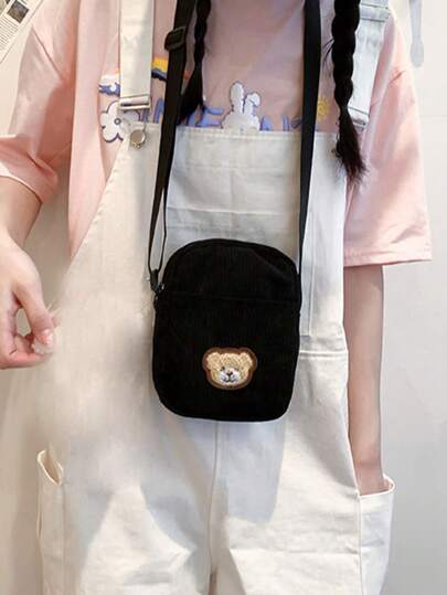 حقيبة كتف صغيرة عصرية متعددة الاستخدامات، بسيطة وطازجة، حقيبة عبر الجسم كرتونية لطيفة على طراز الدببة الكورية