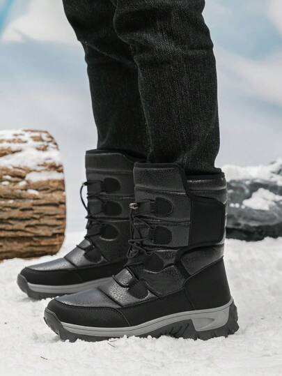 بوت ثلج دافئة مخملية جديدة لرجال لسنة 2024 ، بوت شتوية عالية الرقبة للرجال ، بوت دراجات نارية شتوية للرجال للاستخدام الخارجي، بوت تنزه لرجال مضادة للانزلاق مع بطانة دافئة، بوت صحراوية دافئة للرجال مع جاكيت منفوخة