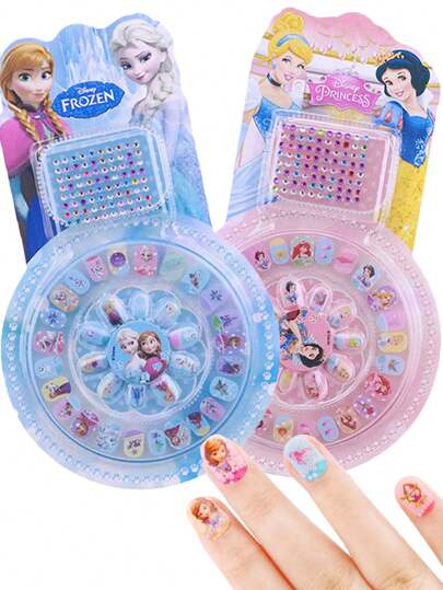 1 طقم ملصقات أظافر بطريقة عشوائية كرتونية للزينة، هدية ملصقات آنا وإلسا وسوفيا وسنو وايت (بعض الأجزاء قد تكون عشوائية) (طقم ملصقات أظافر مع عبوات جديدة وقديمة توصيل عشوائي) أظافر للضغط