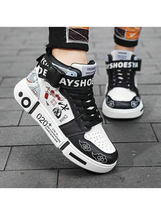 أحذية رياضية كاجوال للرجال، بتصميم غرافيتي متوسطة الارتفاع، أحذية شبابية عصرية