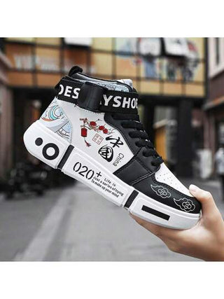 أحذية رياضية كاجوال للرجال، بتصميم غرافيتي متوسطة الارتفاع، أحذية شبابية عصرية