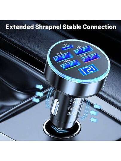 شاحن سيارة 250 واط، 5 منافذ شحن PD + QC 3.0 سريع، شاحن هاتف للسيارة، 4 منافذ USB شاحن سيارة نوع C شحن سريع 3.0، اكسسوارات السيارات