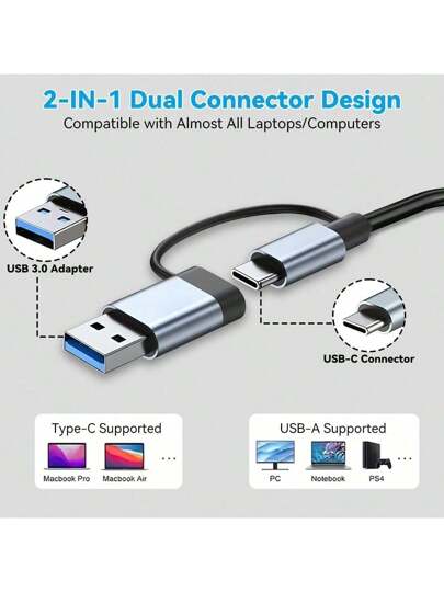 محور USBالمزدوج الطرض مع واجهات USB وTypeC, محور USB-C 8 منافذ، مع USB 3.0 ، USB 2.0 ، قارئ بطاقة Micro SD/TF ، ميكروفون/صوت، وواجهات أخرى ، مناسب لأجهزة USB-C للكمبيوتر المحمول وال- IMac وال- IPad Pro وأجهزة USB-C الأخرى
