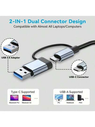 محور USBالمزدوج الطرض مع واجهات USB وTypeC, محور USB-C 8 منافذ، مع USB 3.0 ، USB 2.0 ، قارئ بطاقة Micro SD/TF ، ميكروفون/صوت، وواجهات أخرى ، مناسب لأجهزة USB-C للكمبيوتر المحمول وال- IMac وال- IPad Pro وأجهزة USB-C الأخرى