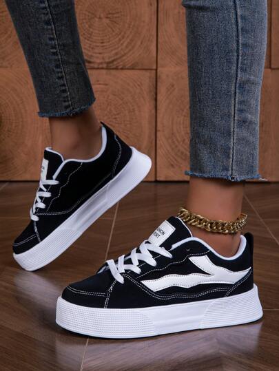 أحذية رياضية كاجوال منخفضة القمة للنساء بنمط تسكير - مريحة وخفيفة الوزن - تصميم ألوان كتلية أنيق للأحذية التزلج