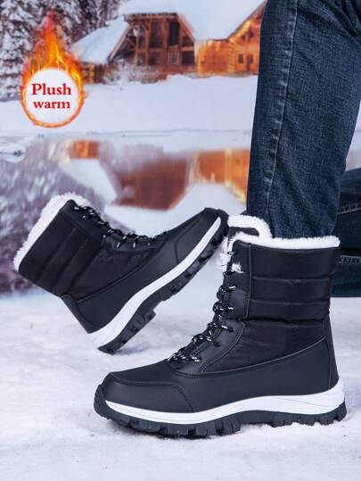 بوت ثلج جديدة كاجوال للرجال موديل 2024، بوت تنزه، بوت خارجية بنعل سميك، بوت دافئة مقاومة للانزلاق والرياح، بوت علوية بنظام رباط، مبطنة بفرو، مناسبة للمشي والجري والتنزه في الخارج خلال فصلي الخريف والشتاءرمضان