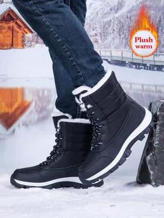 بوت ثلج جديدة كاجوال للرجال موديل 2024، بوت تنزه، بوت خارجية بنعل سميك، بوت دافئة مقاومة للانزلاق والرياح، بوت علوية بنظام رباط، مبطنة بفرو، مناسبة للمشي والجري والتنزه في الخارج خلال فصلي الخريف والشتاءرمضان