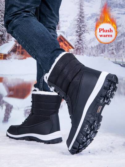 بوت ثلج جديدة كاجوال للرجال موديل 2024، بوت تنزه، بوت خارجية بنعل سميك، بوت دافئة مقاومة للانزلاق والرياح، بوت علوية بنظام رباط، مبطنة بفرو، مناسبة للمشي والجري والتنزه في الخارج خلال فصلي الخريف والشتاءرمضان