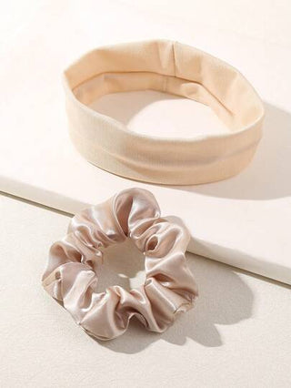 طقم اكسسوارات شعر بسيطة للأطفال 12 قطعة - شريط للرأس + ربطات شعر، ألوان سادة