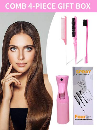 4 قطعة / مجموعة مشط تصفيف الشعر على شكل قمع الري، مجموعة مغلفة بعلبة ملونة فريدة من نوعها، مجموعة 3 قطع من مشط تصفيف الشعر للتسريح والتمشيط والتصليح والتمشيط الخلفي، أكسسوارات شعر هدية عيد الحب والميلاد للصديقة/الصديق