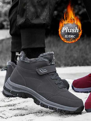 زوج واحد من بوت الثلج من الفليس للرجال، بوت هايكينج جديدة لعام 2024 للشتاء مبطنة سميكة دافئة مقاومة للماء مانعة للانزلاق ذات نعل لين للرجال في منتصف العمر