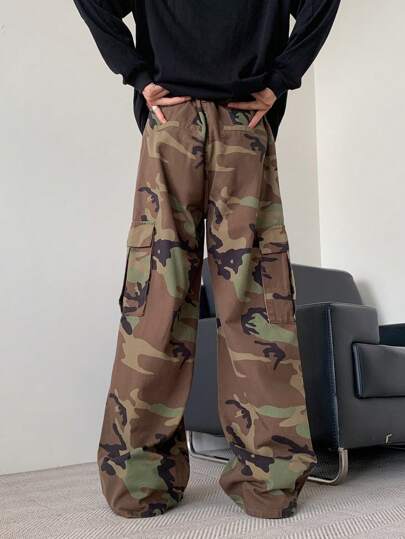 Manfinity EMRG بنطال جينز كارجو واسع بطبعة كامو للرجال ، هدية للزوج أو الحبيب