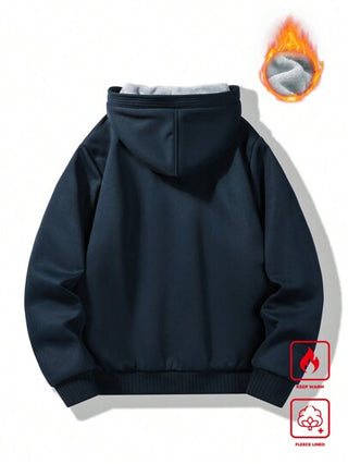 Manfinity Homme جاكيت مبطنة بالحرارة مزودة بسحاب للرجال بقصة فضفاضة مع كابوشون