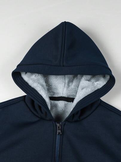 Manfinity Homme جاكيت مبطنة بالحرارة مزودة بسحاب للرجال بقصة فضفاضة مع كابوشون