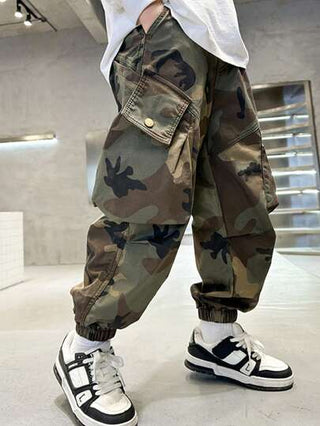 بنطلون كارجو كامو للشباب, بنطلون كارجو جيب رباط للمراهقين, بنطلون رياضي موضة الخريف للشباب