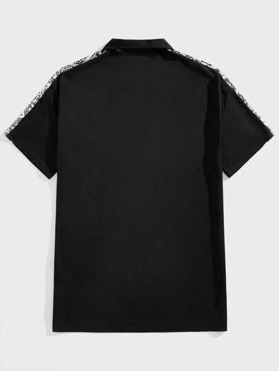 Manfinity VCAY قميص بولو قصير الأكمام مطبوع بطريقة كعكة بالرقع للرجال ، صيفي