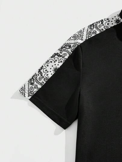 Manfinity VCAY قميص بولو قصير الأكمام مطبوع بطريقة كعكة بالرقع للرجال ، صيفي