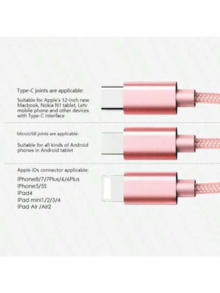 كابل شحن USB من النايلون المضفور ثلاثي الاستخدام، شاحن سريع عالمي من USB إلى Lightning/USB-C/Micro USB، مناسب لنقل البيانات، يدعم من 10 إلى 20 واط، متوافق مع أجهزة وSamsung وغيرها، كابل شحن USB سريع متعدد الاستخدامات، كابل شاحن ملون من نوع C و Micro، كابل
