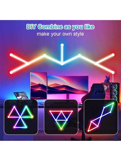 مصباح جداري ديكوري ذكي WIFI RGBIC LED، ألوان 16M، بريموت كنترول وتطبيق تحكم، قابل للتعتيم، تغيير ألوان، متناغم مع الموسيقى، بإمكانية التحكم الصوتي لغرفة الألعاب والنوم والمعيشة وخلفية التلفاز