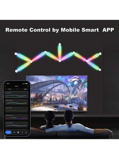 مصباح جداري ديكوري ذكي WIFI RGBIC LED، ألوان 16M، بريموت كنترول وتطبيق تحكم، قابل للتعتيم، تغيير ألوان، متناغم مع الموسيقى، بإمكانية التحكم الصوتي لغرفة الألعاب والنوم والمعيشة وخلفية التلفاز